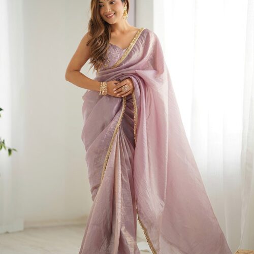 Light Dusty Mauve Color Tissue Silk Pre Drapped Saree