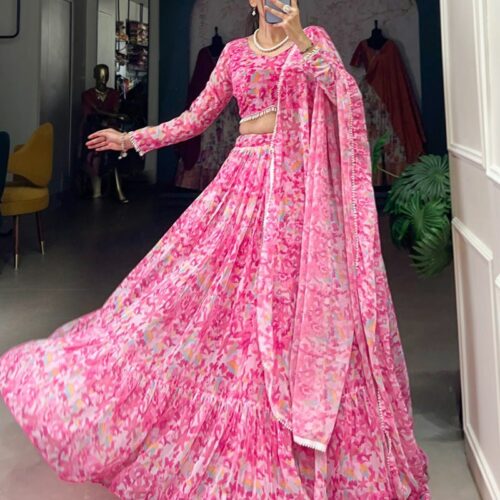 Baby Pink Color Georgette Printed Lehenga Choli