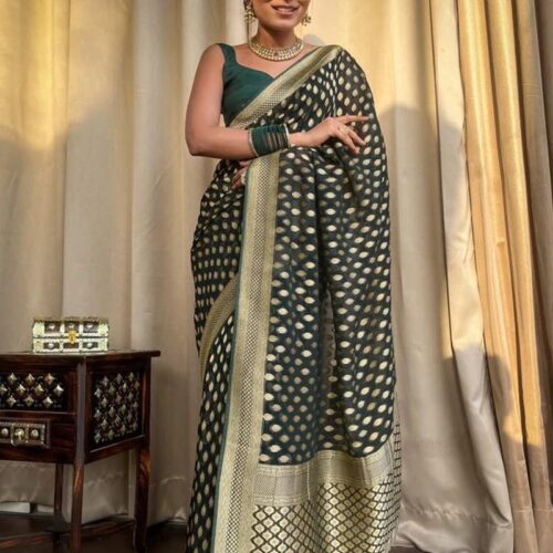 Beautiful Green Color Banarasi Jacquard Weaving Saree