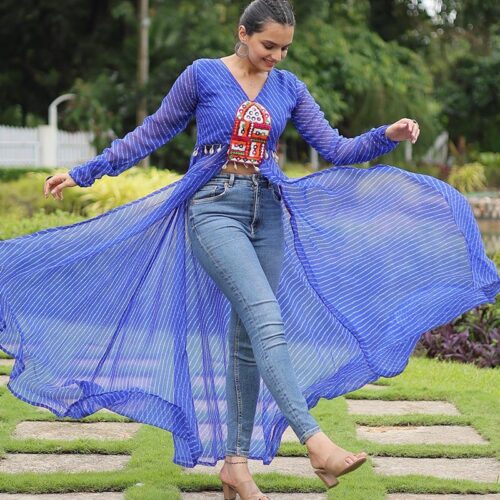 127_c03294ae-3f08-4fb1-839b-8aaa03588e58-1.jpg Blue Color Georgette Laheriya Print Navratri Kurti